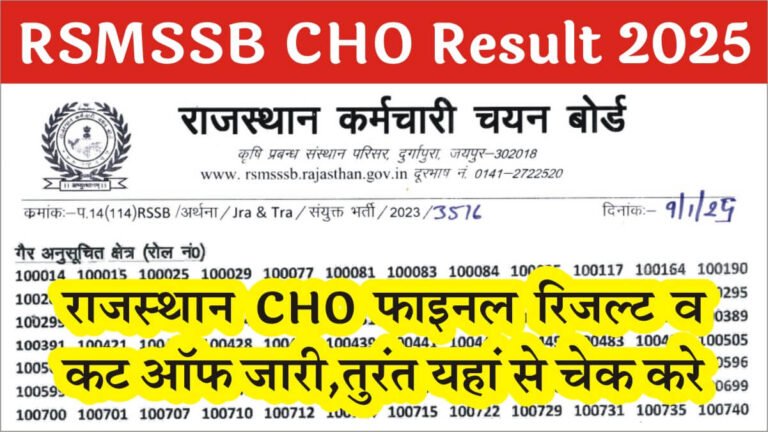 RSMSSB CHO Final Result 2025