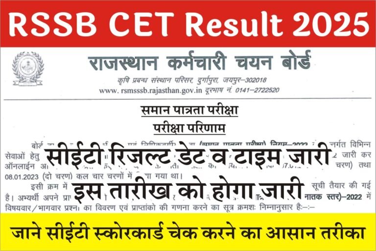 RSSB CET Result 2025